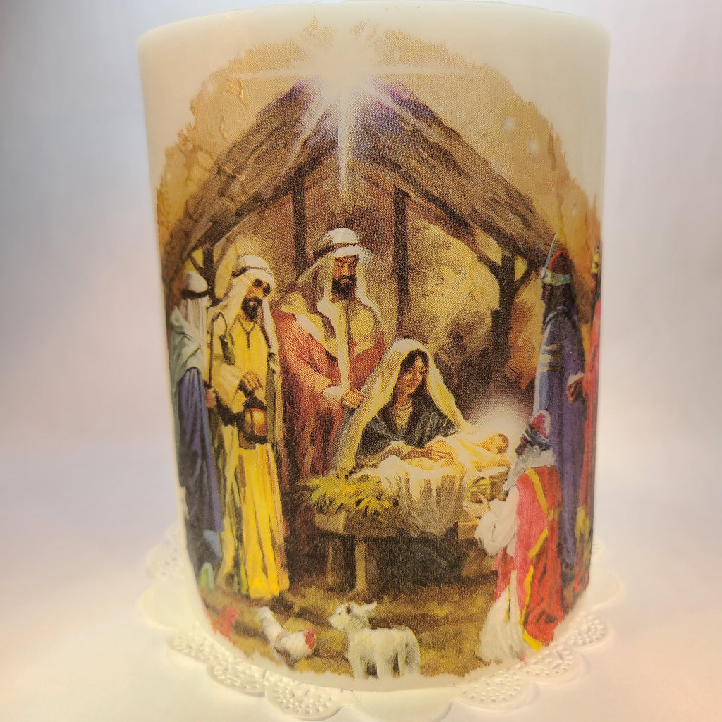 This Picture is about Away In A Manger Hurricane Candle Shade Set